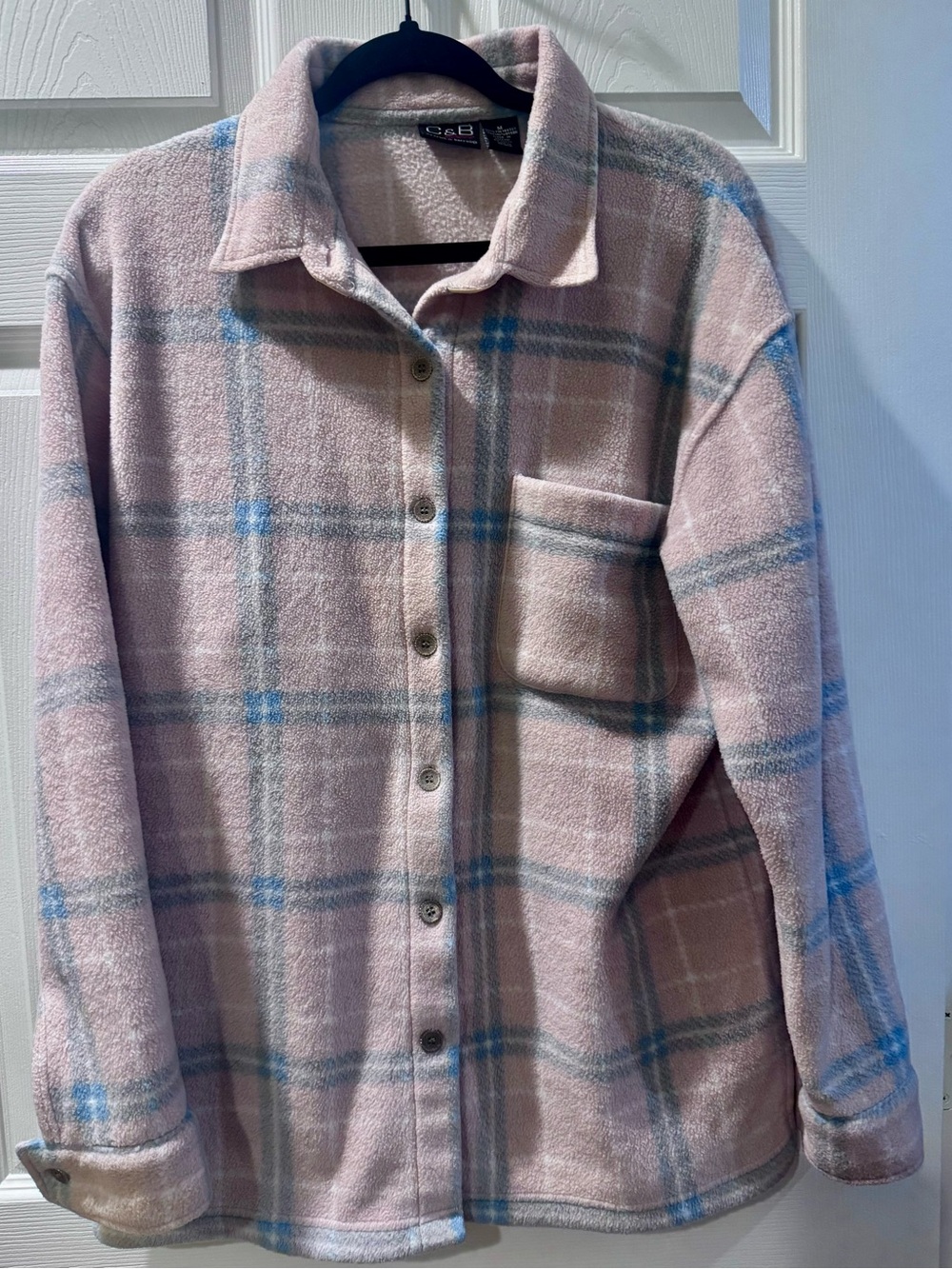 Croft & Barrow Women’s Fleece Plaid Pink & Blue Shacket